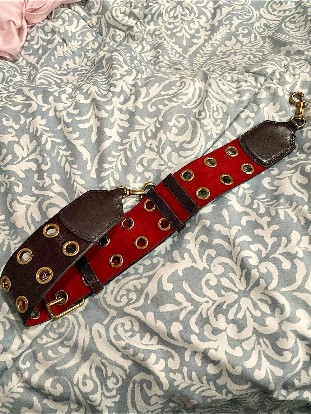 Studded Leather Bag strap in Brown & Red